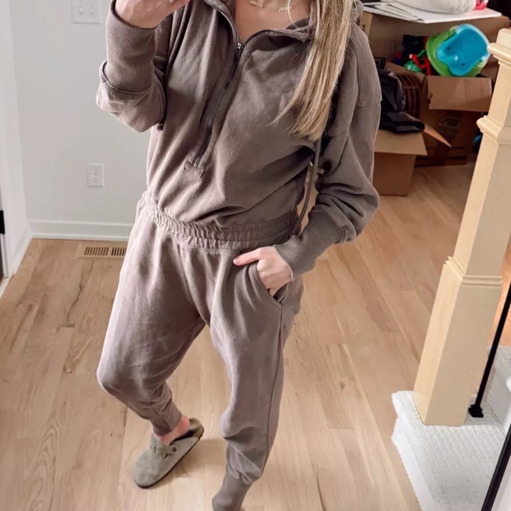 Free People Movement Jumpsuit Womens XS Brown Hooded Zip Front